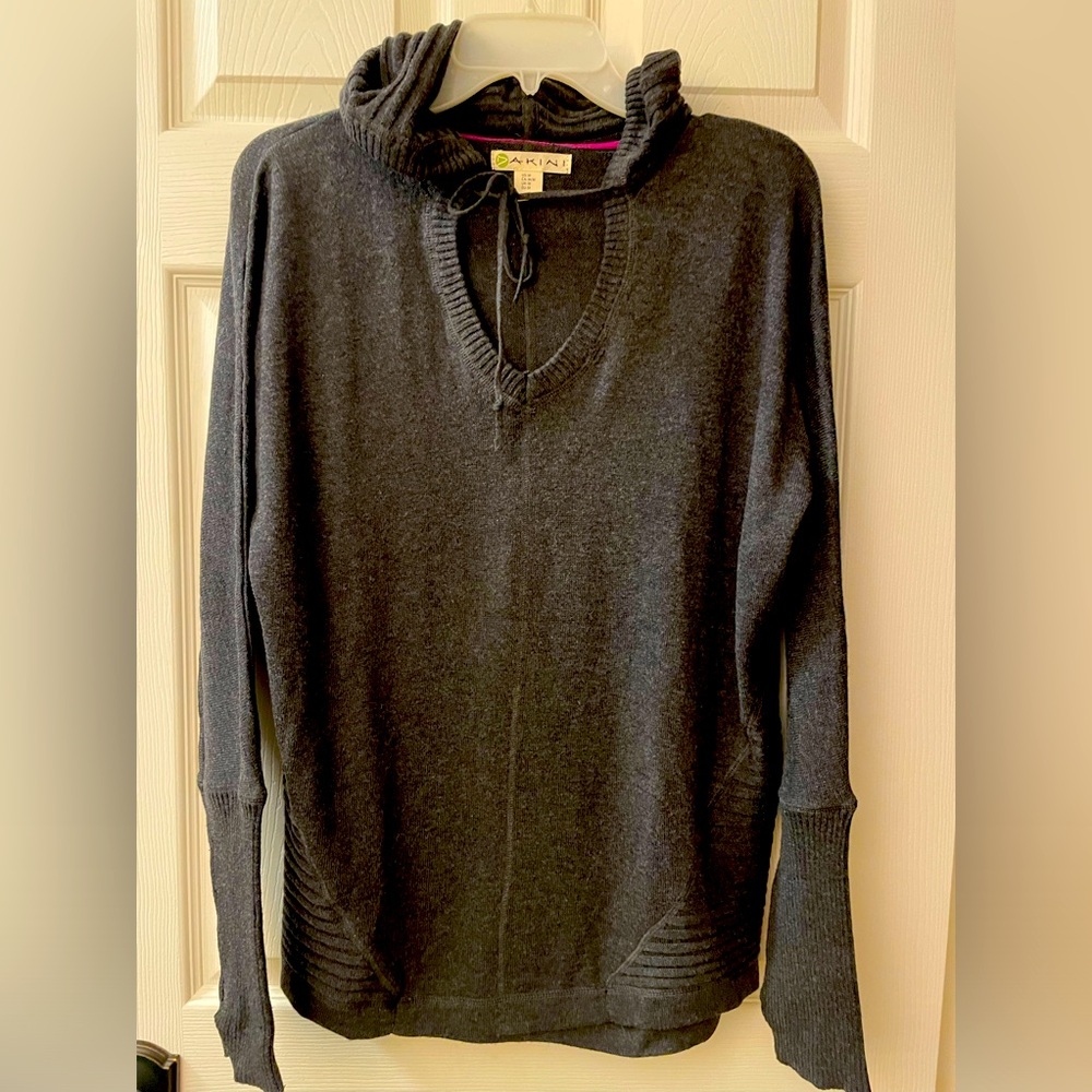 M: Dakini Athleisure Cotton Hoodie Sweater Thumb Hole Ribbed Grey NWT!